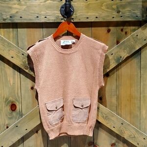 VINTAGE LIGHT ACADEMIA TAN KNIT VEST SWEATER SIZE MEDIUM MOD GRUNGE RARE PREPPY